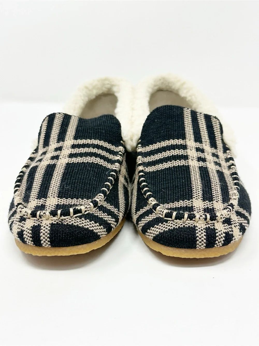 Rothy’s The Slipper Black Camel Plaid Loafer Sherpa Lined Merino Wool Size 7 - Picture 4 of 11